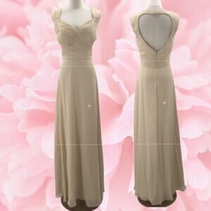 AW BRIDAL 12 L Champagne tan chiffon formal bridesmaid maxi dress NEW 0B12